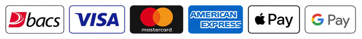 BACS / VISA / Mastercard / American Express / Apple Pay / Google Pay